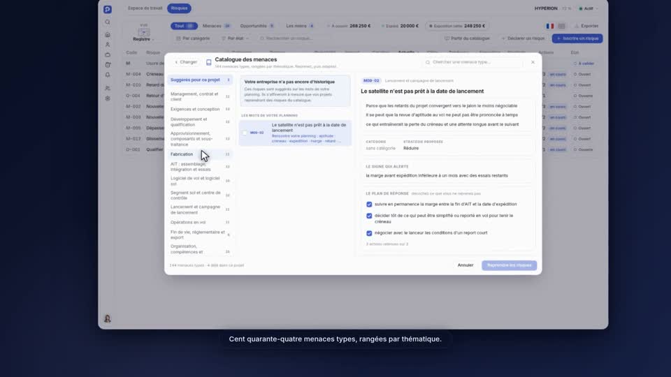 Une fiche de risque de Plannava, avec son énoncé en trois temps, sa stratégie proposée, son signe d'alerte et son plan de réponse.